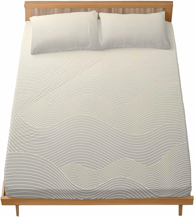 California King Sheet Set Ombre Wave Stripes Bed Sheets Set with 16 Inch Deep Pockets Abstract Line Soft Luxury Hotel Bedding Sheets with Elastic Corner Straps for All Season