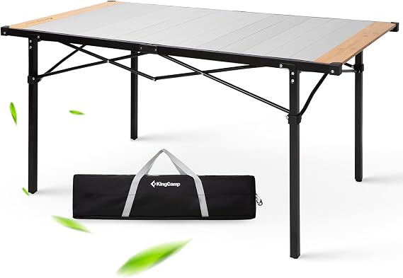 KingCamp Camping Table Folding Portable Table Aluminum Roll Up Lightweight Foldable Large Camp Table for Indoor Outdoor Picnic Backyard, 53.5"X27.5" | Foldable Camp Table 6-8 People, Portable Outdoor Table with Carry Bag, Lightweight for BBQ Picnic RV Party
