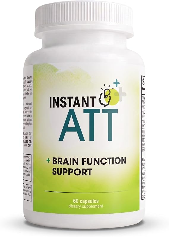 InstantATT - 7-in-1 Caffeine Free Nootropic All-Natural Brain, Focus, Memory Supplement (60 Capsules)