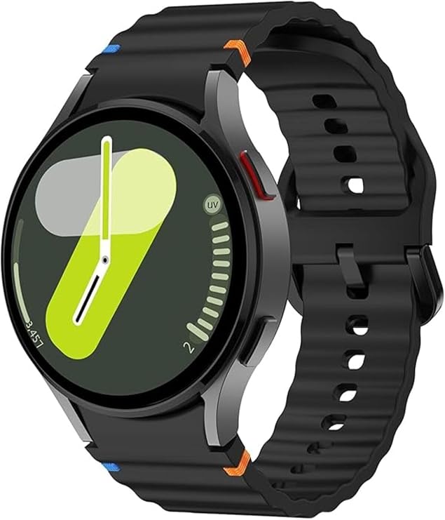 Covpor Wave Soft Silikon Spor Kordon Samsung Galaxy Watch 7 6 5 4 FE 40 44 mm Classic 42 43 46 47 mm ile Uyumlu Siyah