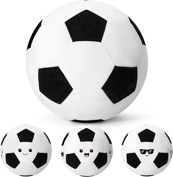 Achwishap 10 Inch Soccer Ball Plush Pillow, Game Day Sports Stuffed Toy | Skin-friendly Soft Fabric, Plush with 3 Cute Facial Expressions, Sport Gifts for Kid Adult and Soccer fans, White Ball 1 Pack