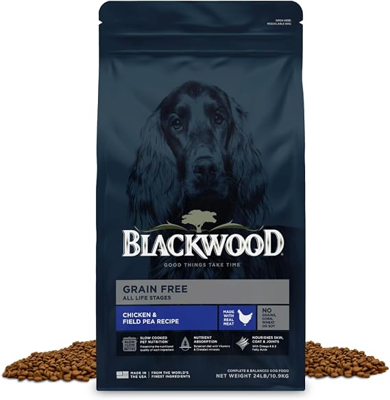 Blackwood Grain Free Dry Dog Food, Chicken & Field Pea Recipe, 24 Pound Bag for All Life Stages, Slow Cooked with Vitamins & Minerals for a