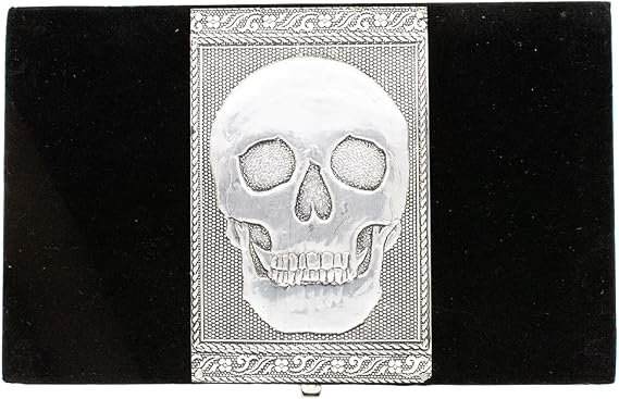 Glorieux Vintage Jewelry Box Case | 9 Styles | Bronze or Silver Metallic Metal Plating with Floral Accent Designs | Perfect for Earrings Necklaces and Rings (Silver Skull (Large))