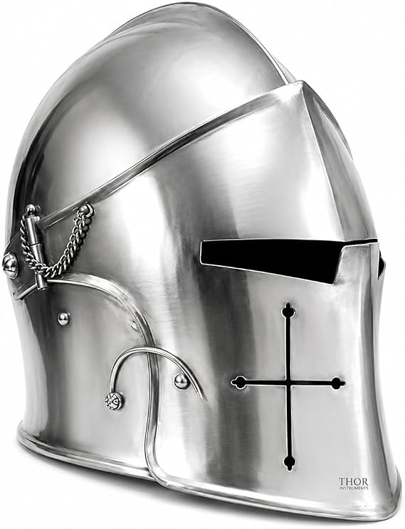 THOR INSTRUMENTS Templar Crusaders Halloween Costume Props Medieval Barbuta Visored Armour Helmet for LARP, Cosplay, Renaissance Fairs, Halloween, historical reenactment