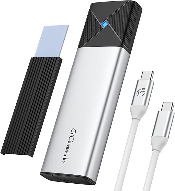 GiGimundo M.2 NVME SATA SSD Enclosure - Tool-Free USB 3.2 Type C SSD Adapter (NVMe Argent)
