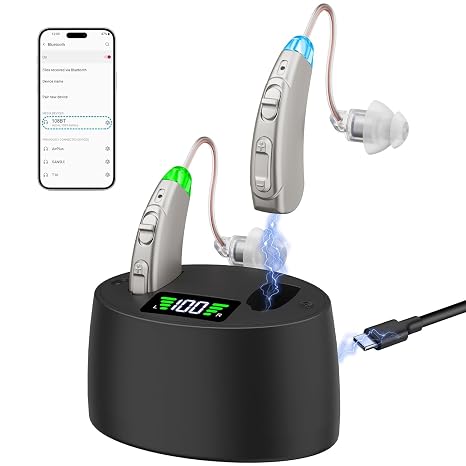 Ture Hearing Aids with Bluetooth(Not Amplifiers), Bluetooth Hearing Aids for Seniors, OTC Rechargeable Hearing Aids with Noise Cancelling, Small Hearing Aids for Adults Nano Earbuds