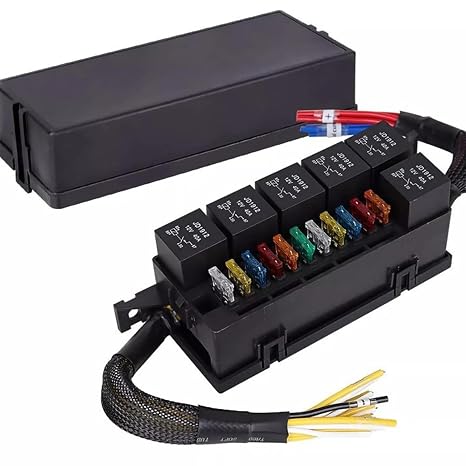 Vehicle S Electrical Setup With Pre-Wired High Capacity Fuse And Relay Box Automotive Fuse Box Also Includes 11 ATC Fuses. Pre-Wired Relay Equipped With 6 Four-pin 40A Relays