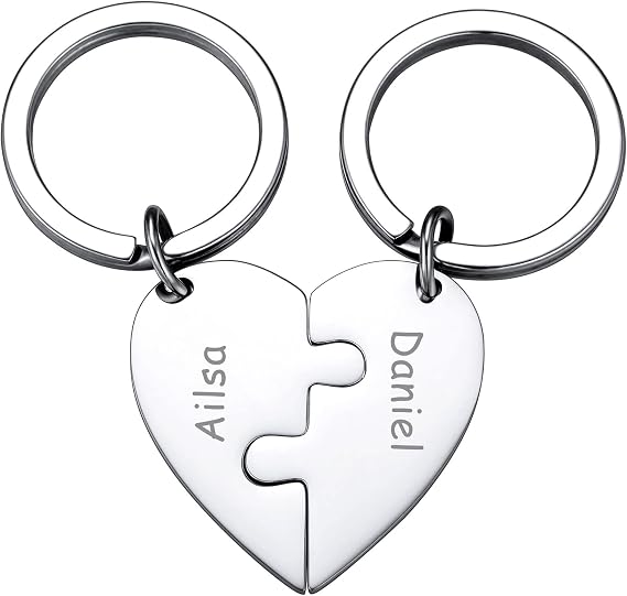 MeMeDIY Personalized Heart Jigsaw Puzzle Keychain Customized for BFF Girlfriend Stainless Steel Lovers Set Birthstone Jewelry