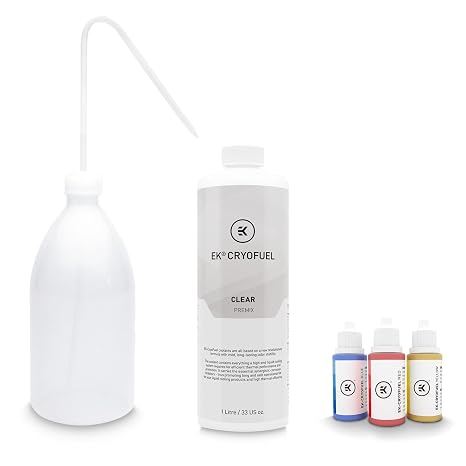 EKWB EK-CryoFuel Clear Premix 1000ml PC Coolant, Dye Pack, and Filling Bottle Bundle