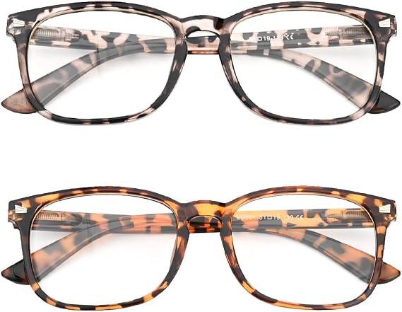 2 Pieces Blue Light Blocking Glasses, Clear Eye Glasses Fashion Blue Screen Glasses Computer Clear Lens Glasses Blue Light Filter Glasses for Women Men Anti Glare Migraine