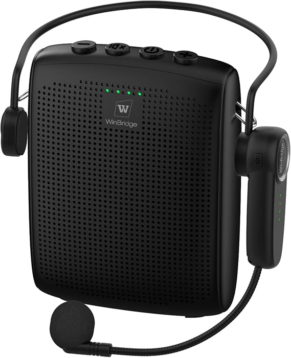 WinBridge Voice Amplifier with Bluetooth, Portable Speaker and Microphone | Wireless Mic Headset Speaker for Teachers, Tour Guide, Public Speaking, Fitness Instructors, Features Mute, 15W WB002