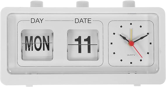 Day Date Clock With Alarm Manual Week Display Analogue Quartz Dial White Plastic Desk And Wall Clock For Living Room Bedroom Kitchen Office