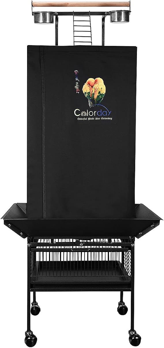 Colorday Good Night Bird Cage Cover for Large Bird Cage with Play Top (Patented), Black 61"