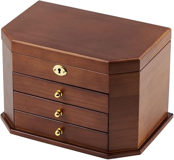 Jewellery Box Simple and Personalized Wooden Jewelry Box Retro Jewelry Storage Box Lock for Necklace Ring Earrings Jewelry Case Organiser (Size : Gold)