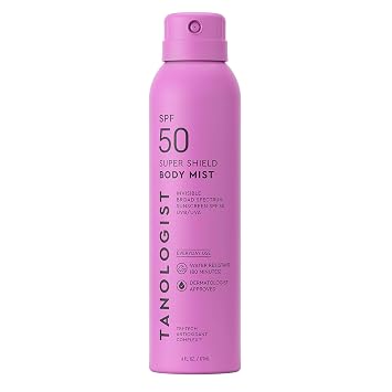 Tanologist SPF 50 Super Shield Body Mist, Broad Spectrum SPF Sunscreen Spray, Lightweight Non-Greasy Body Sunscreen with Antioxidants, Water Resistant, 6 fl. oz/177 ml Bottle