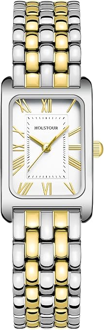 HOLSTOUR Gold Watches for Women Vintage Roman Dial Stainless Steel Bracelet | Small Rectangle Case,Adjustable Watch Band, Water Resistant,adjustment tool included