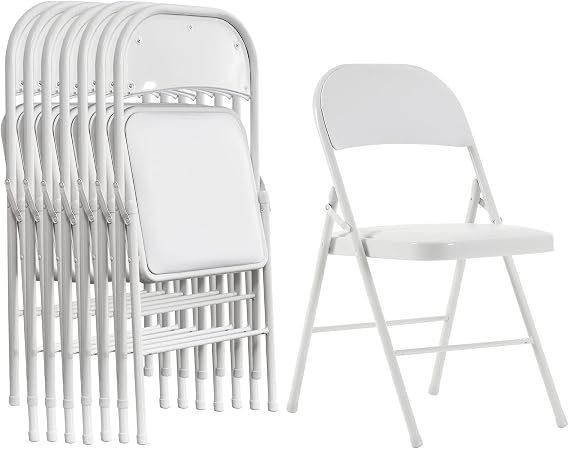 8 Pack Folding Chairs with Padded Seats and Back, Plastic Foldable Chairs with Steel Frame and Cushion, Padded Folding Chairs Set of 10 for Indoor, Outdoor, Event, Party, Office (White)