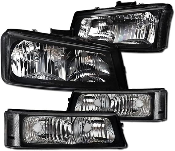 Headlight Front Clear Black Housing for Chevrolet Silverado 1500 | Factory, Topline Blk +Bumper Signal Nb, OE# 15199556 15199557 GM2502224, Direct Fit