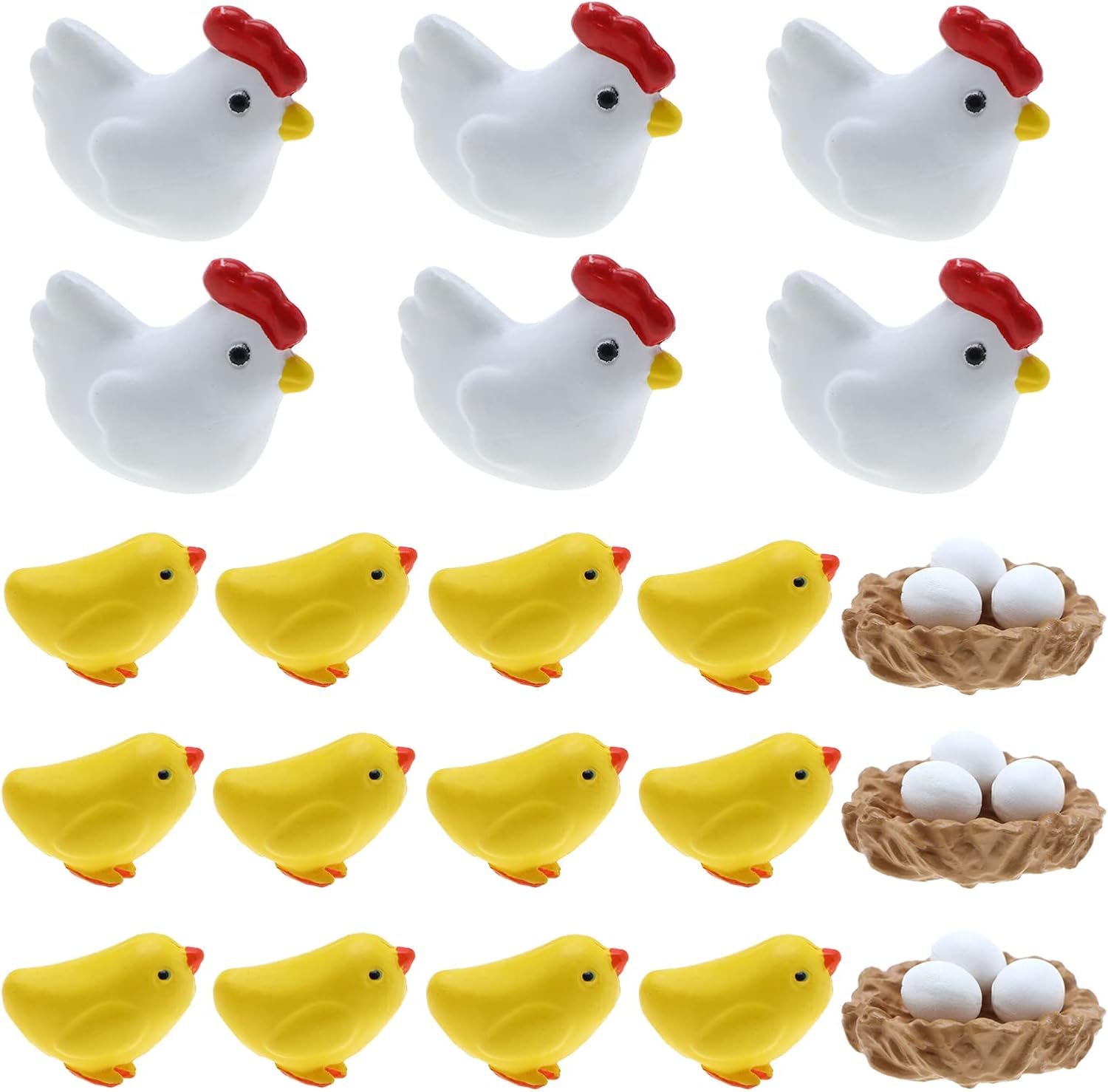 30Pcs Mini Animal Figures Hen Miniature Figure Set Miniature Garden Ornaments Cute Animal Hen Chicken Mini Ornament Kit PVC