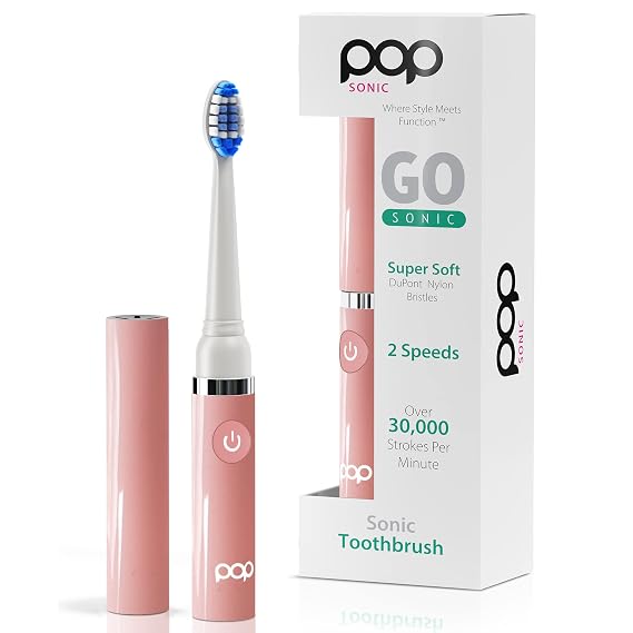 Pop Sonic Electric Toothbrush (Pastel Pink) - Travel Toothbrushes w/AAA Battery | Kids Electric Toothbrushes with 2 Speed & 15,000-30,000 Strokes/Minute, Dupont Nylon Bristles