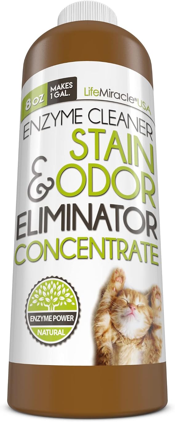 Life Miracle Enzyme Cleaner & Pet Odor Eliminator CONCENTRATE | Deep Cleaning Enzymatic Spot Remover For Dog Cat Urine, Rug, Carpet, Upholstery & Car Stains & Smells | Makes 128 oz | Made In the USA