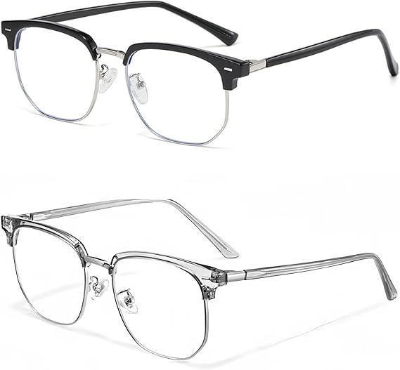 Blue Light Blocking Glasses - 2PCS Fashion Gaming Glasses with Blue Light Filter, Anti Glare & Headache Relief