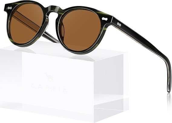CARFIA Acetate Polarized Sunglasses for Men Retro Round Shades UV400 CA5506