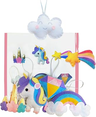 MOVEBO Felt Animal Sewing Kit for Kids - Complete Beginner Craft Set with Project, Pre-Cut Pieces, Safe Tools & Step-by-Step Guide to Learn Sewing Rainbow Purple