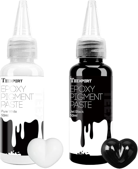 Teexpert Pigment Paste for Epoxy Resin: 3.38oz/98ml Total Ultra Highly Concentrated & Easy to Mix Black & White Colors Opaque Liquid Epoxica Dye Set for Resin Art River Table