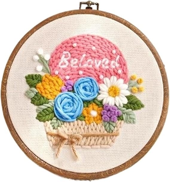 DIY Punch Needle Kit Pattern Embroidery Poke Pen Cross Stitch Wool Yarn Needle for Beginner Handmade Rug Handcraft(Color-04)