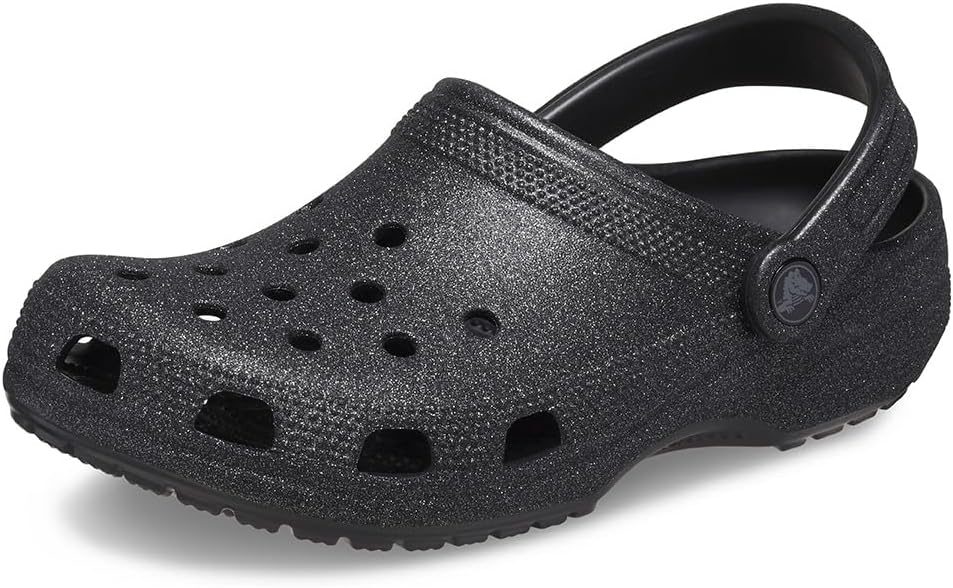 Crocs Unisex Adult Classic Sparkly Clog, Metallic and Glitter Shoes, Black Glitter, 8 Men/10 Women