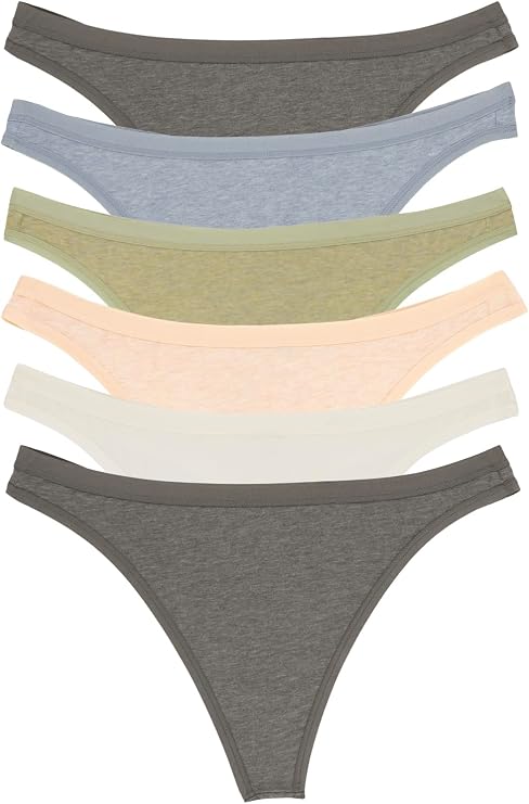 Felina Women's Organic Cotton Stretch Thong Underwear, 6-Pack