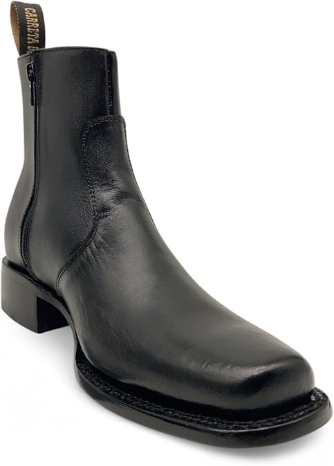 Mens Leather Ankle Western Boot Side Zipper Square Toe