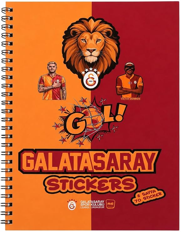 Galatasaray Lisanslı Icardi ve Osimhen Baskılı Sticker Kitabı - 6 Sayfa 70 Parça Çıkartma Albümü
