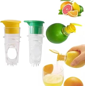 Screw Top Lemon Squeezer, Lemon Juicer Squeezer, Handheld Lemon Squeezer, Mini Manual Lemon Juicer with Lid (2, yellow/green)