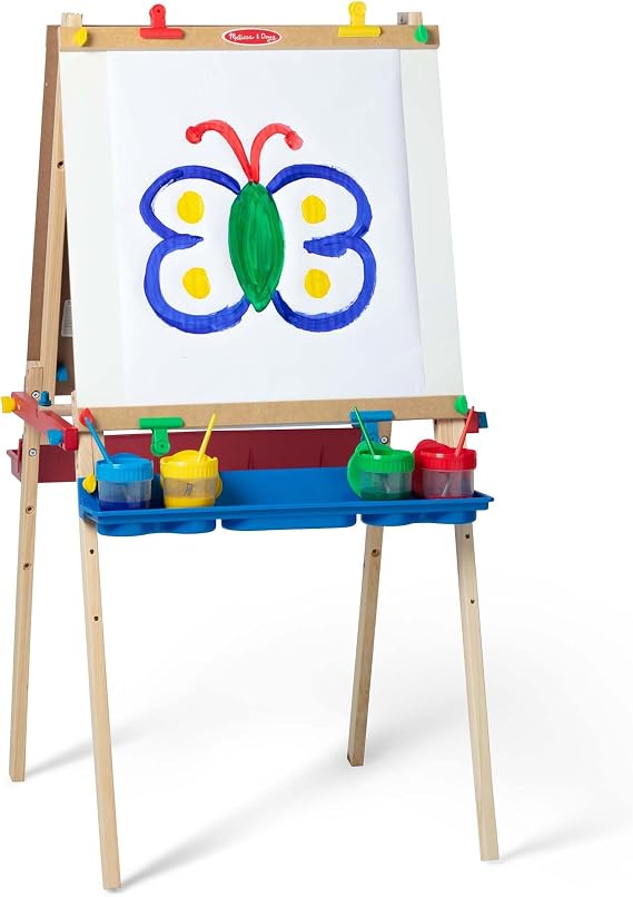 Melissa & Doug Deluxe Wooden Art Easel for Kids with Dry-Erase Board, Chalkboard & Drawing Paper Roller, Folding Double-Sided Toddler Easel, Preschool Learning Toys for Girls & Boys Ages 3+