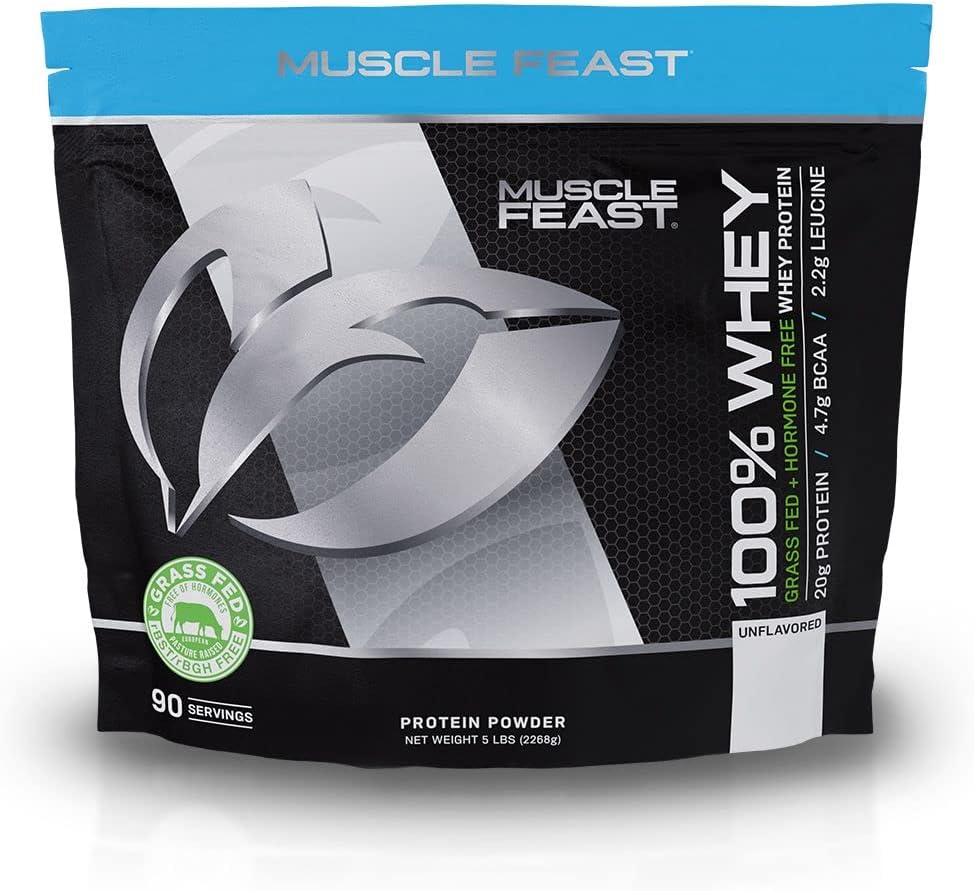 Muscle Feast 100% Grass Fed Whey Protein Powder, All Natural, Hormone Free Paure Raised Whey Protein Powder for Women & Men - Whey Concentrate, Isolate & Hydrolyzed Protein Powder Blend - Vanilla, 5lb