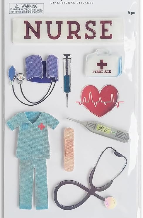 Nurse RN 3D Stickers for Journaling, Scrapbooking, Cardmaking, Arts & Crafts - 9 Pieces