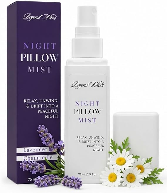 Pillow Spray Lavender Chamomile Sleep Spray with Essential Oils Relaxing Aromatherapy Mist for Pillows, Bedding, and Linens Nighttime Pillow Mist 75ml (2.5 fl oz) by Beyond Wicks