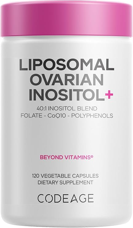 Codeage Liposomal Inositol+, Myo & D-Chiro 40:1, 5-MTHF, 120 Capsules | Myo and D-chiro inositol 40:1 with folate 5-MTHF, CoQ10 and botanicals. For women, two-month supply. Gluten-free, non-GMO.