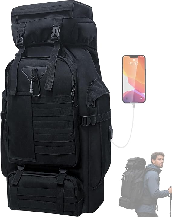 Hiking Backpack, 80L/100L Camping Military Tactical Backpack with USB Charging Port, Waterproof Large Travel Daypack Outdoor Molle Rucksack for Men Women