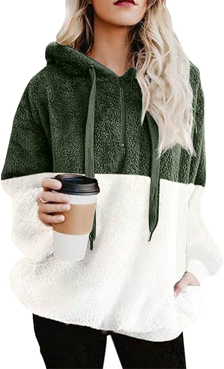 onlypuff Sherpa Pullover Hoodies Sweatshirts for Women Ladies Sweater Winter Warm Tunic Tops