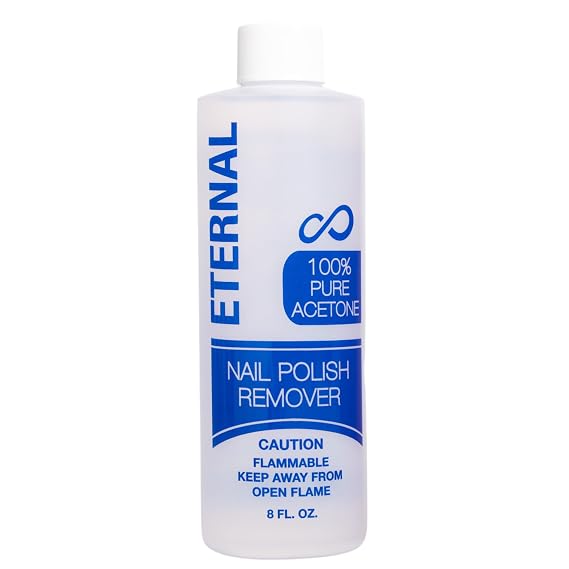 Eternal 100% Pure Acetone- Acetona pura Quick Professional Ultra-Powerful Nail Polish Remover for Natural, Gel, Acrylic, Shellac Nails and Dark Colored Paints (8 FL. OZ.)