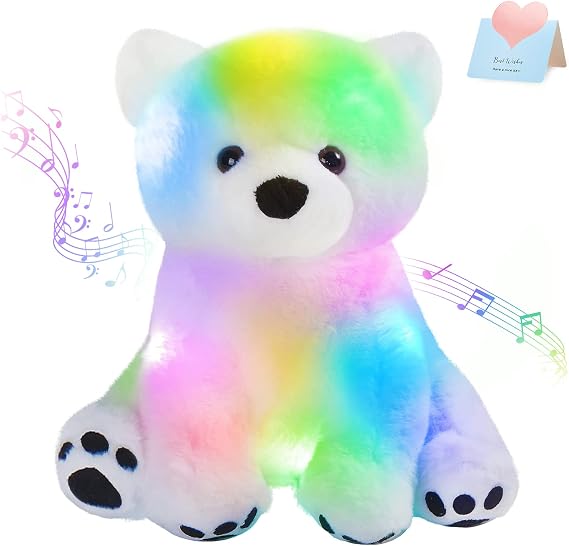 Houwsbaby ミュージカル LED ぬいぐるみ ホッキョクグマ フロッピー 歌う 愛らしいフラシ天 ライトアップトイ 光る 子守唄 アニメーション 癒し 誕生日 子供 幼児 女の子 ホワイト 9インチ