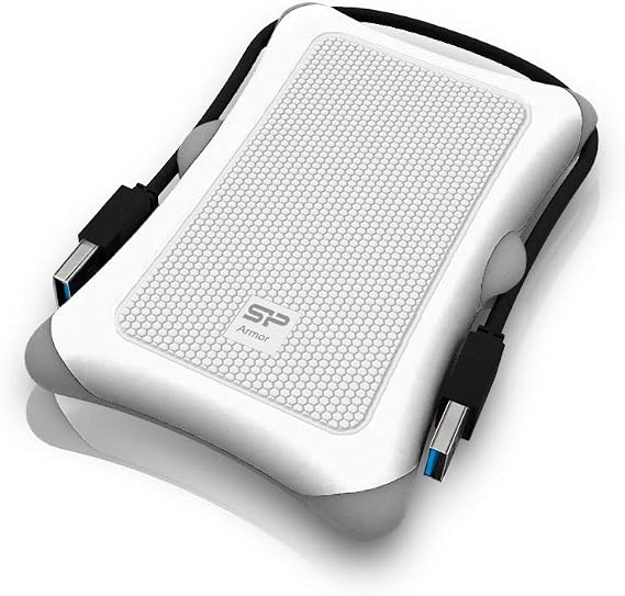 Silicon Power SP010TBPHDA30S3W 1 TB Rugged Armor A30 Shockproof 2.5-Inch USB 3.0 External Portable Hard Drive, Military Grade MIL-STD-810G, White