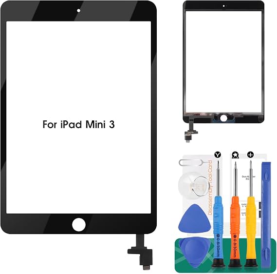Screen Replacement for iPad Mini 3 Touch Screen Digitizer Glass for iPad A1599 A1600 Repair Parts with IC Chip Assembly Kits Black (Without LCD)