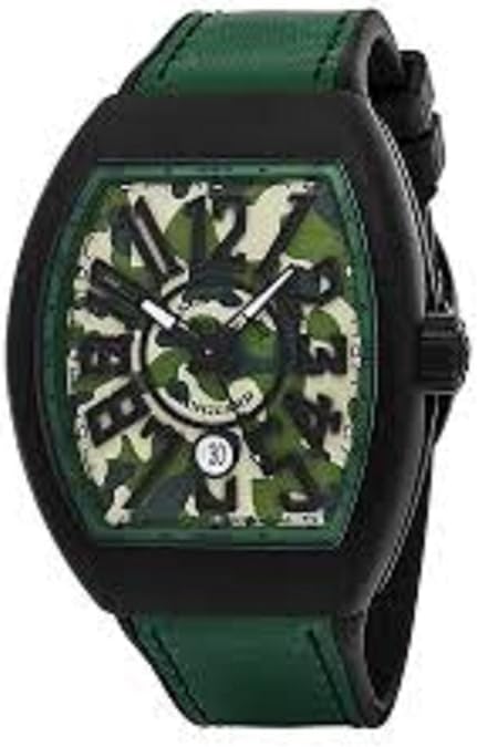 Franck Muller Vanguard Mens Automatic Date Green Camouflage Face Green Rubber Strap Watch V 45 SC DT Camouflage TTNRMC.VE