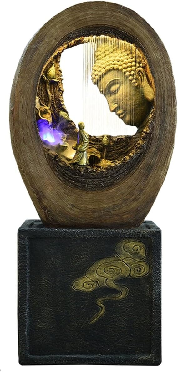 Fountain Chinese-Style Buddha Fountain, Floor Standing Water Feature, Indoor Outdoor Large Garden for Deck, Home Patio, Porch, Yard Decor Garden Water Feature