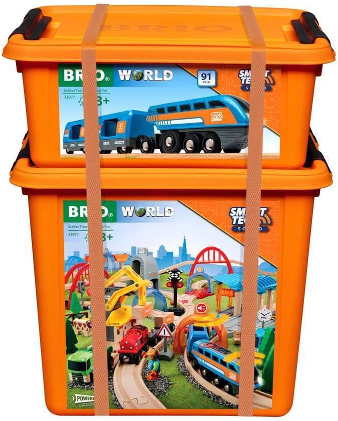 BRIO World 33977 Smart Tech Sound Deluxe Set - Interactive Loco with Comprehensive Complete Set Recording Function, with Storage Boxes - recommended from 3 years