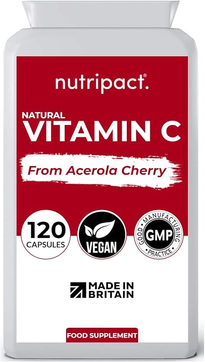 Acerola Cherry Extract 120 Vegan Capsules - Natural Vitamin C (Food Form) Complex - Enhanced with Rosehip, Elderberry, Parsley and Blackcurrant